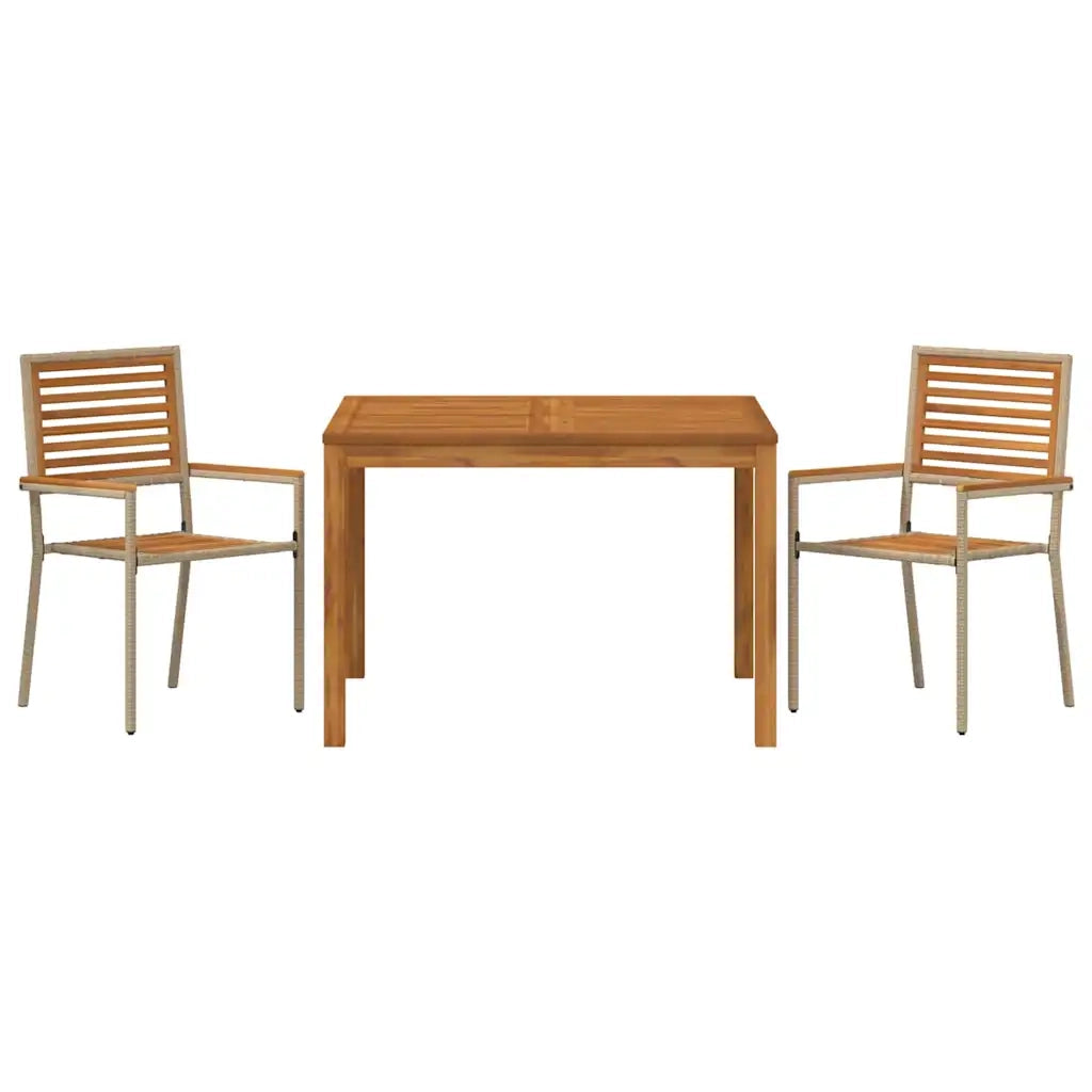 Set da Pranzo per Giardino 3 pcs Beige Legno di Acacia Massello