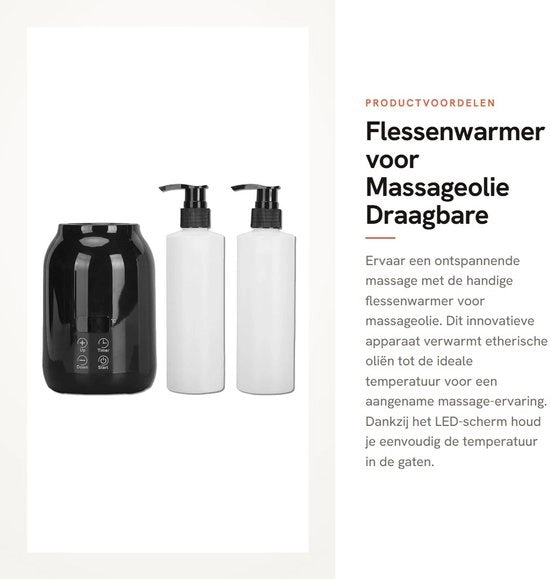 Flessenwarmer Portatile - Schermo LED - Regolazione Temperatura fino a 65 °C - Incluso 2 Flaconi di Olio - Materiale ABS - Olio Riscaldatore