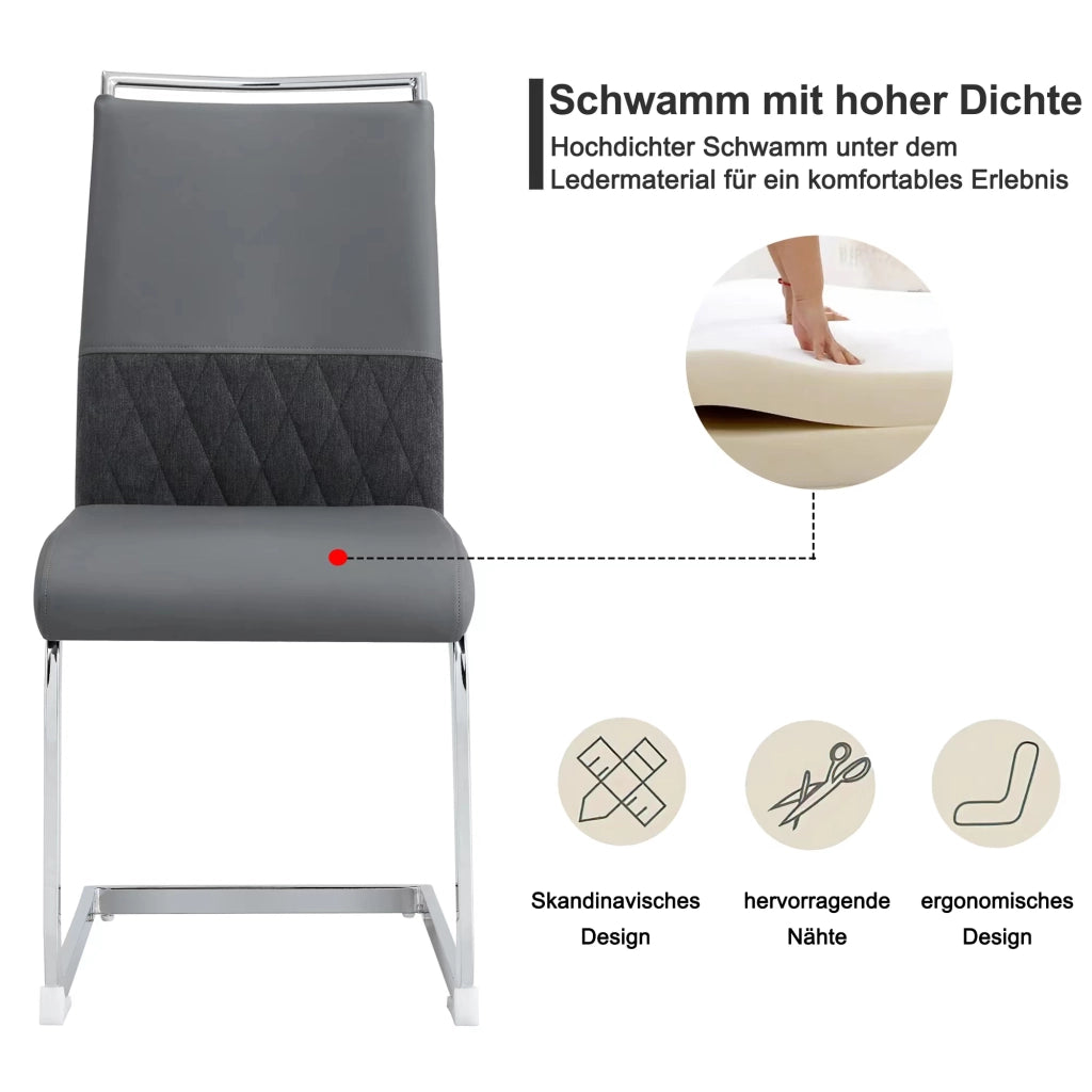 Sedia da Pranzo Set da 6 con Schienale Ergonomico Imbottito e Piedini Protettivi, in Metallo, Grigio