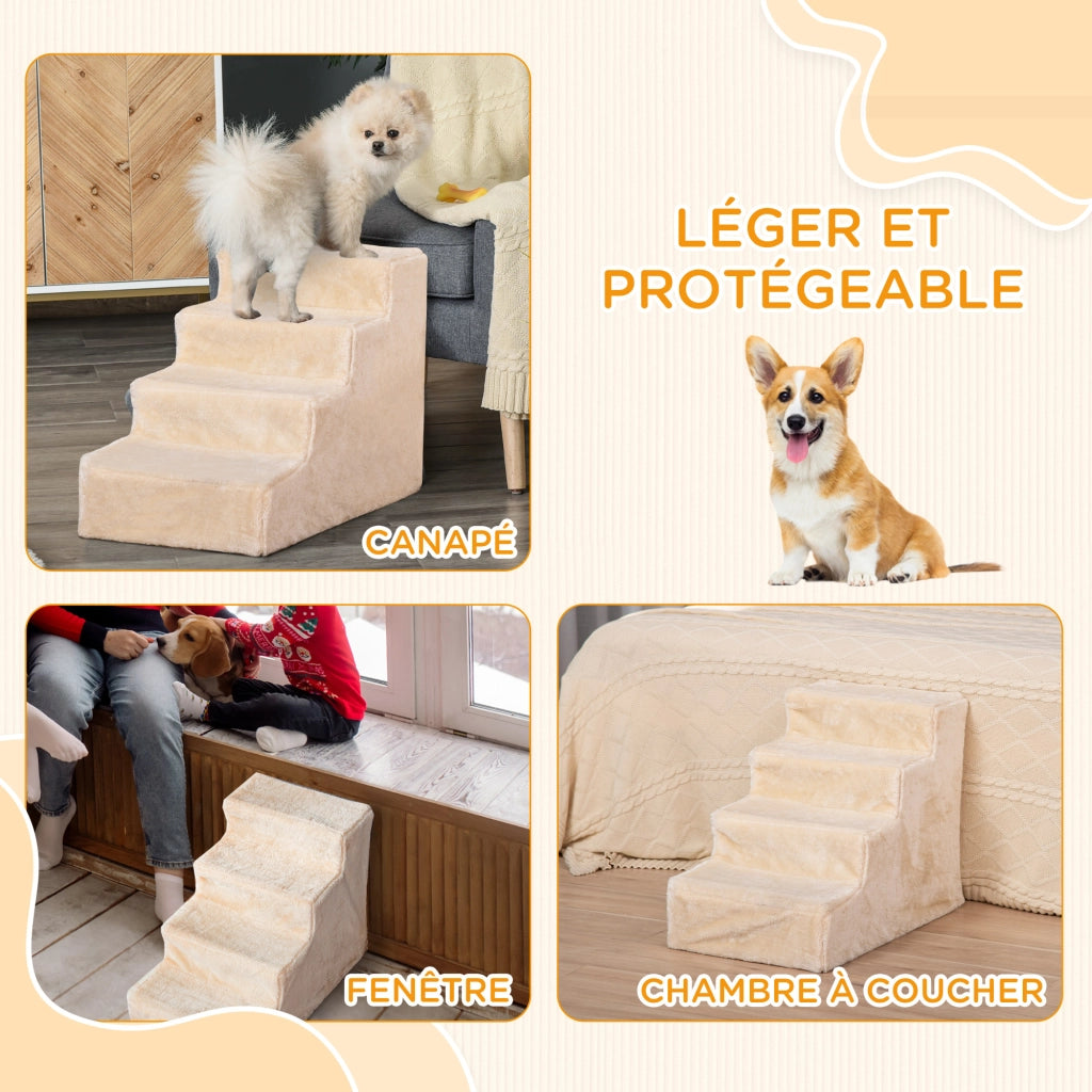 Scala per Cani e Gatti 4 Gradini ¨C Xylo ¨C Antiscivolo Beige 60x35x44cm