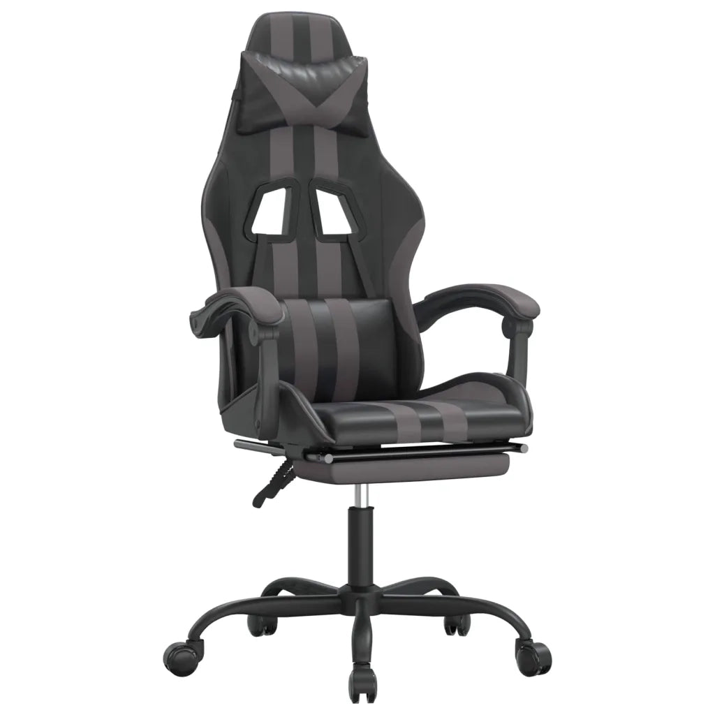 Sedia da Gaming | Sedia da e-sports Girevole Poggiapiedi Nero e Grigio Similpelle