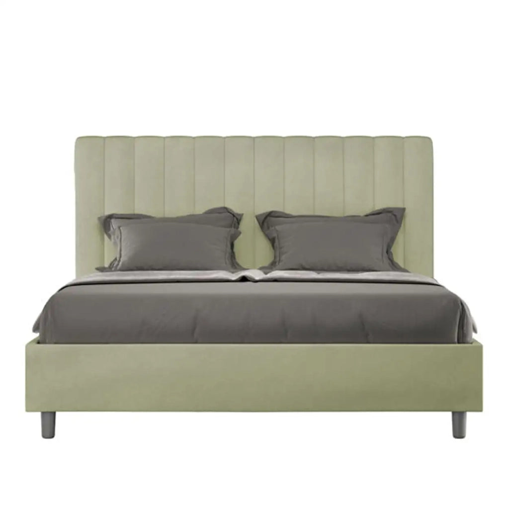 Letto matrimoniale contenitore imbottito 160x200 microfibra tè verde Agueda