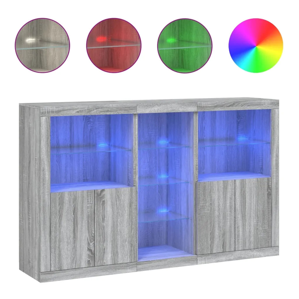 Credenza | Madia | Buffet da pranzo | Armadio da pranzo con Luci LED Grigio Sonoma 162x37x100 cm