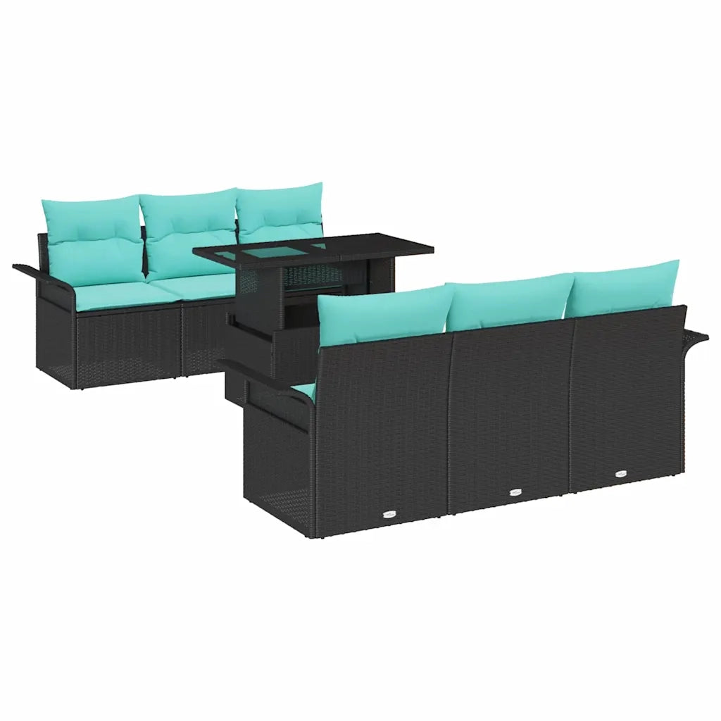 Set Divano da Giardino con cuscino 7 pcs Nero Poly Rattan 3356949