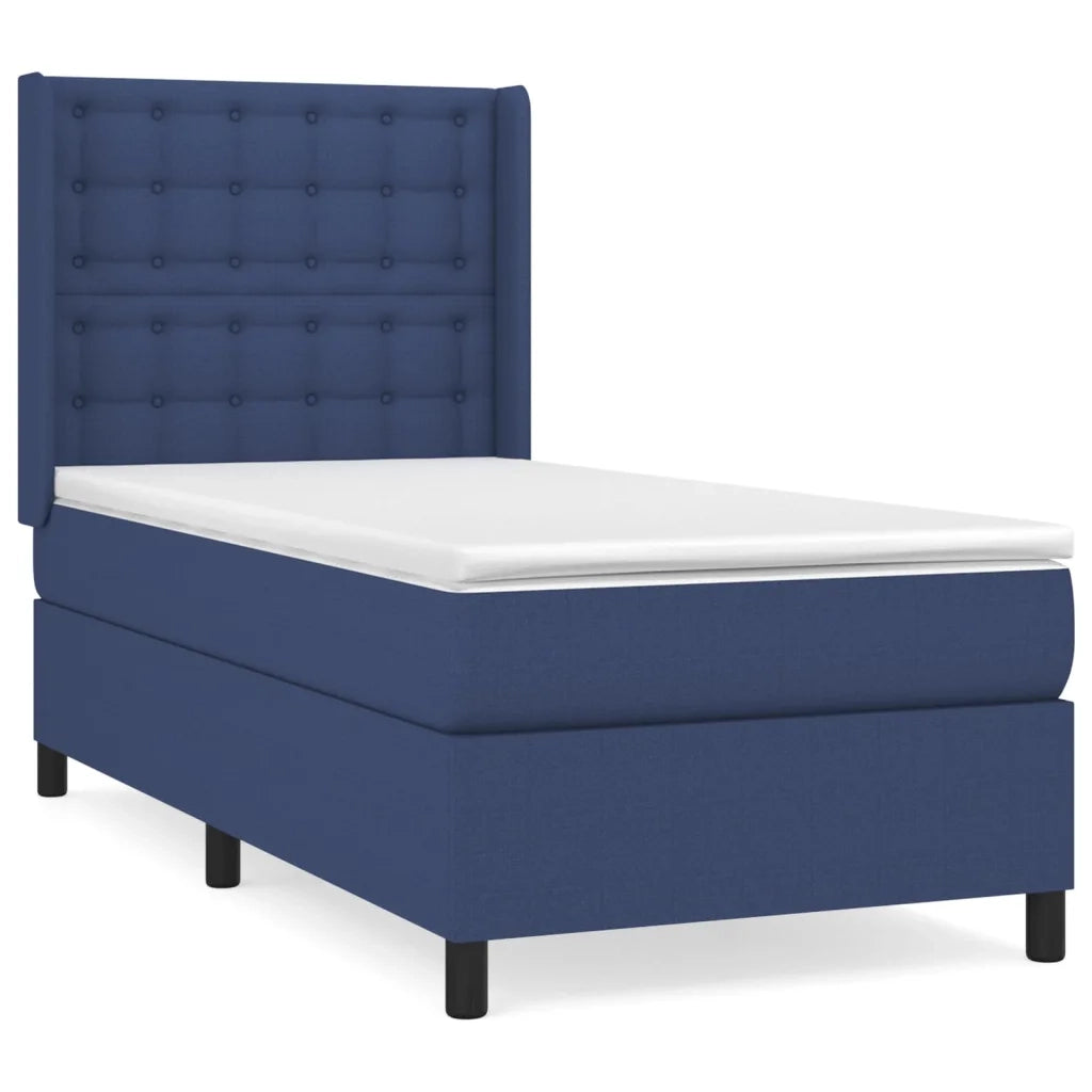 Letto singolo | Letto per adulti | Giroletto a Molle con Materasso Blu 90x190 cm in Tessuto