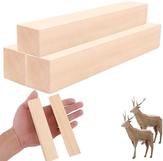 Blocco da taglio in legno 3 pezzi - Blanco Blocco da taglio in legno - Legno di lindora 30 x 5 x 5 cm - Senza trattamento Bashout - Materiale per taglio in legno per fai da te - Materiale di alta qualità - Taglio in legno