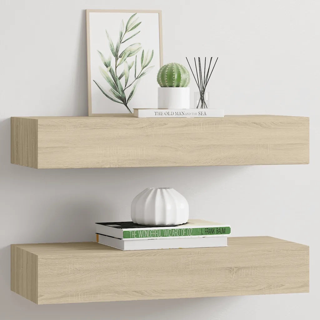 2 pz Scaffali con Cassetti da Parete | Mensola sospesa Rovere 60x23,5x10 cm MDF
