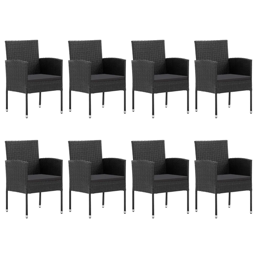 Set da Pranzo da Giardino 9 pz Nero in Polyrattan e Acciaio 3203351