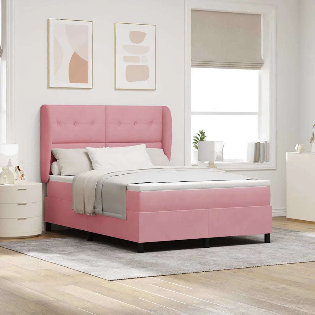 Letto a molle con materasso Rosa 200 x 140 cm Velluto 3340933