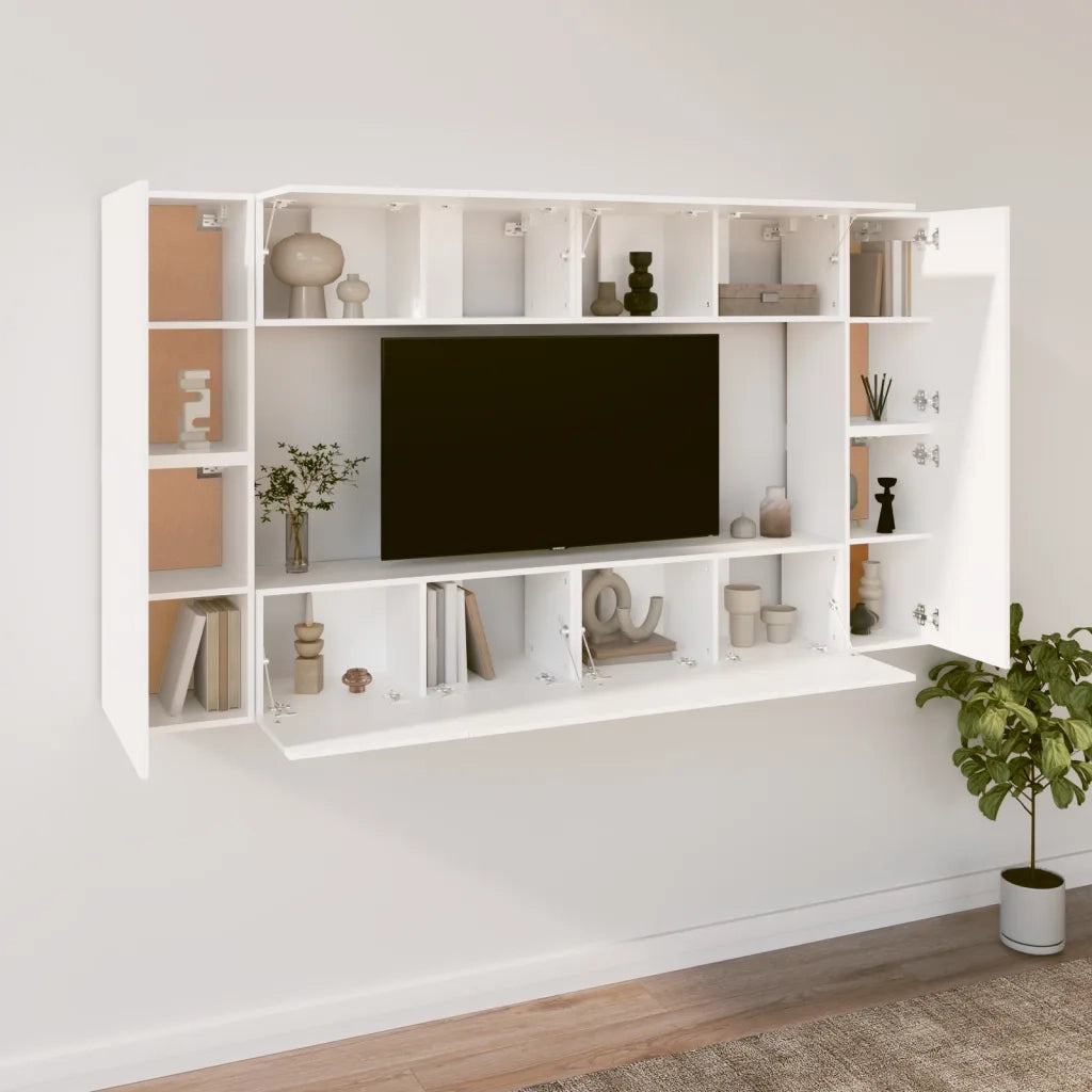 Set Mobili Porta TV 8pz | Armadietto TV | Mobile Porta TV Bianco in Legno Multistrato