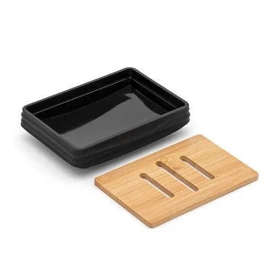 Porta sapone da appoggio nero in abs e bambù Wave