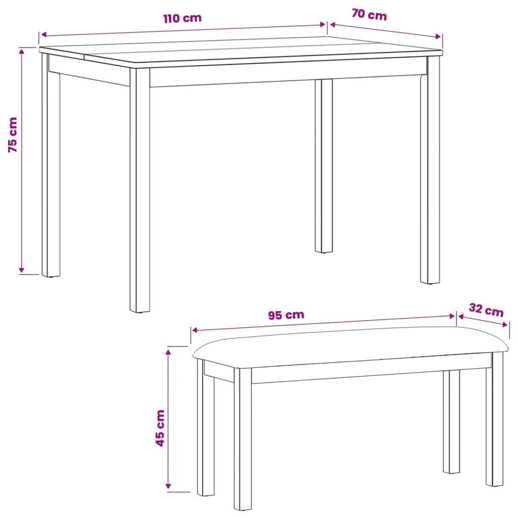 Set da pranzo 3 pz Grigio Legno di Quercia Massello 3430272