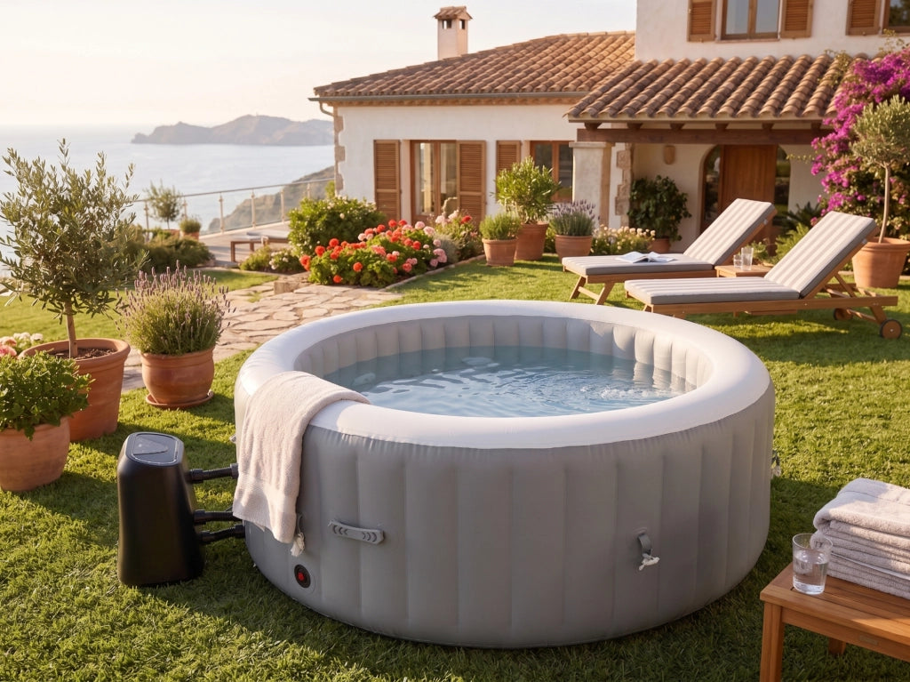 Spa gonfiabile a 4 posti - Forma rotonda - Beneo - Filtro e copertura inclusi - Grigio