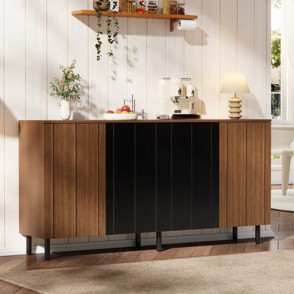 BUFFET 160x35x80 cm in Truciolato Noce e Nero con 4 Ante