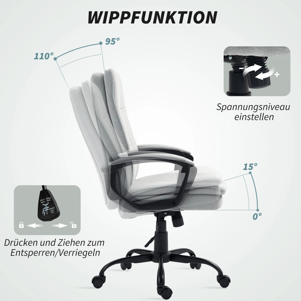 Sedia da Ufficio Ergonomica con Braccioli, Altezza Regolabile e Funzione Basculante, in Poliestere Grigio 63 × 70 × 102-112 cm