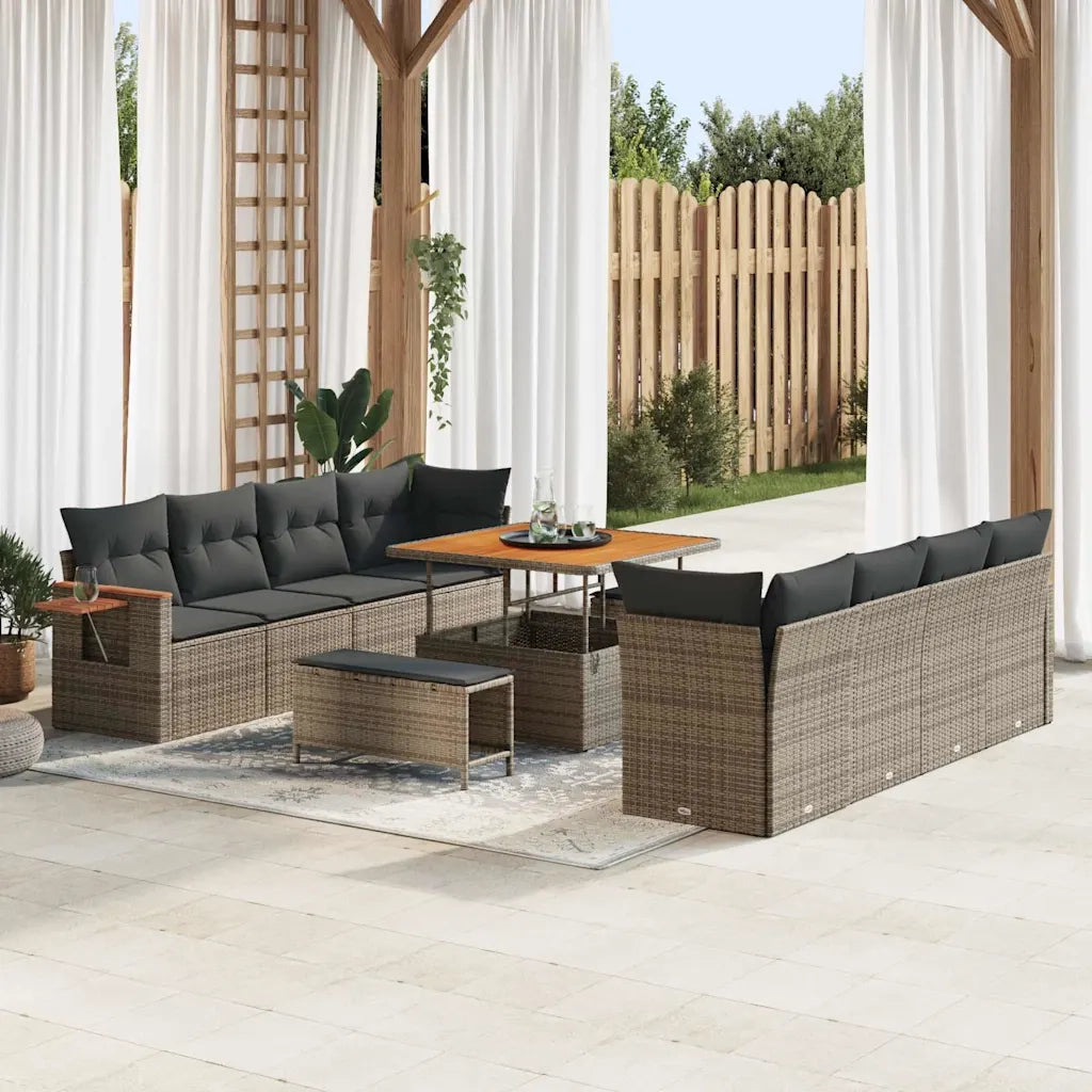 Set Divano da Giardino con cuscino 12 pcs Grigio polyrattan