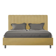 BS COM Letto matrimoniale con rete imbottito 160x190 microfibra ocra