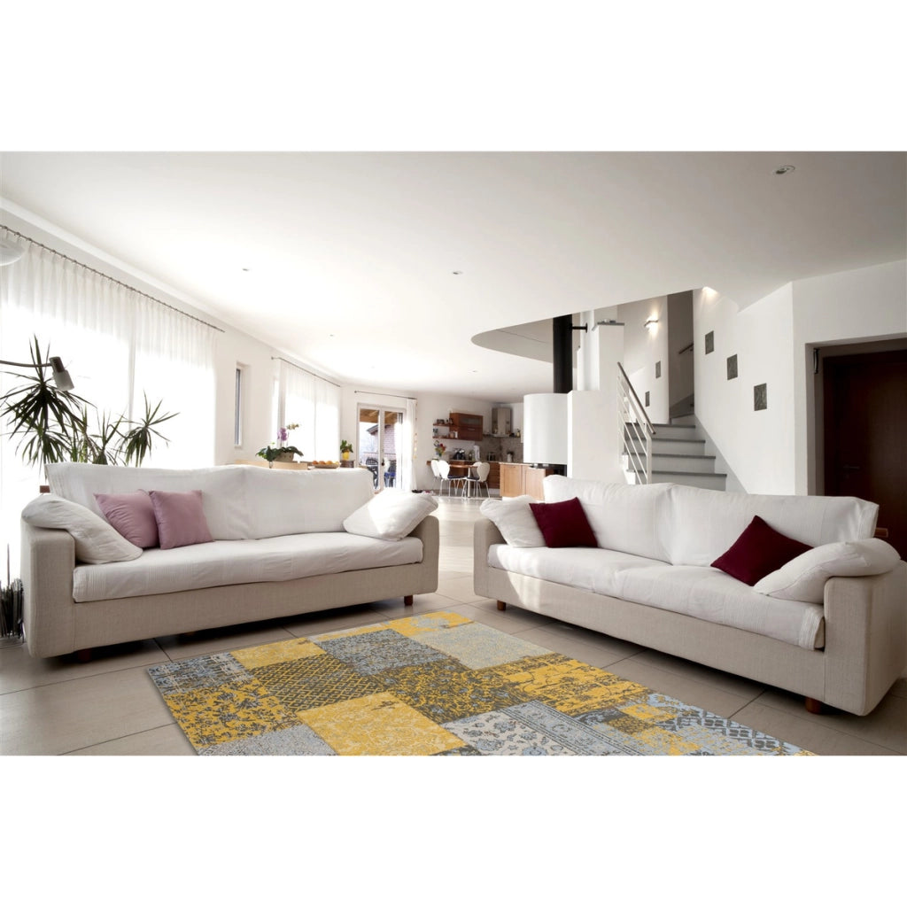 Tappeto Jacquard 150 Gold con motivo Patchwork