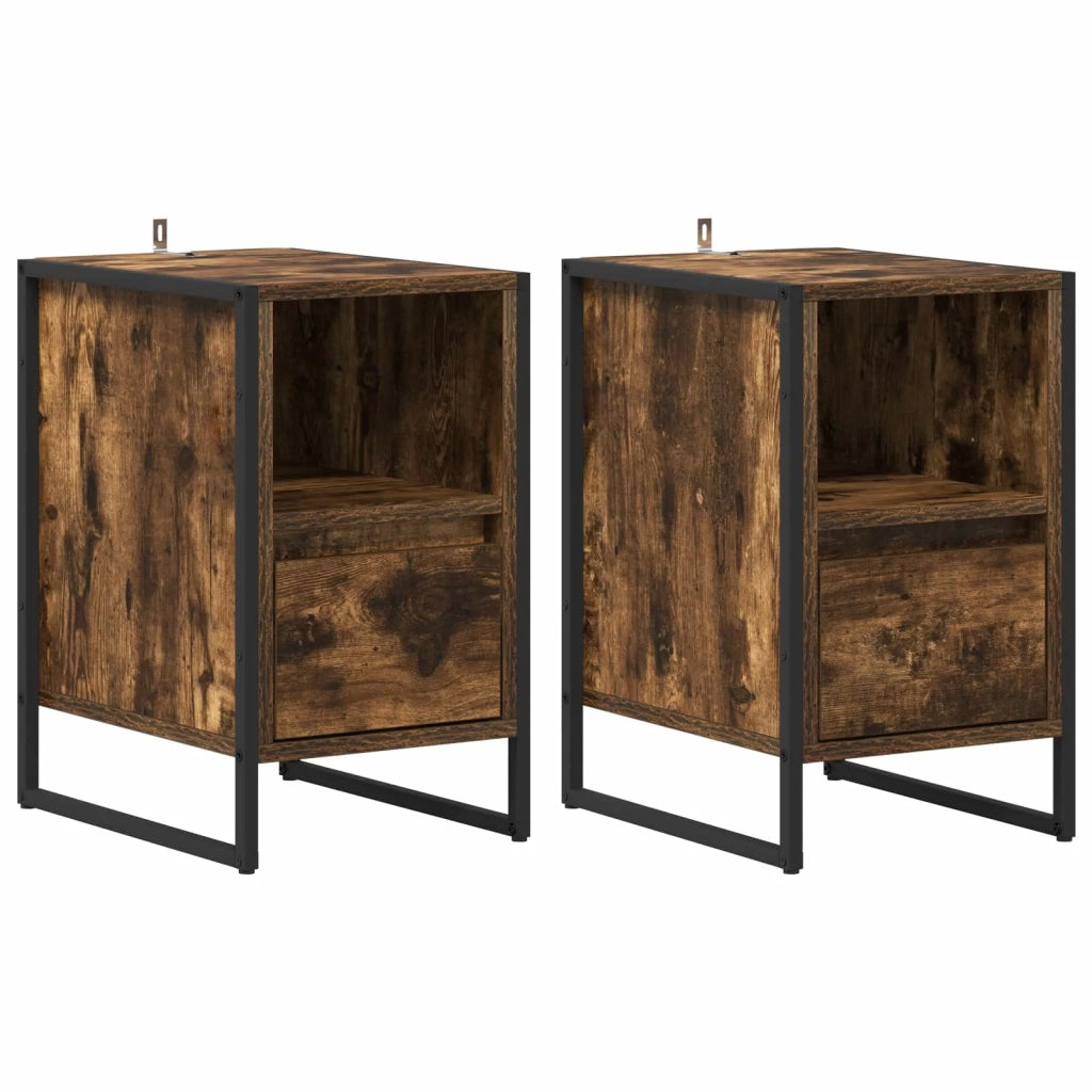 Comodino con cassetto 2 pz-Set di 2 Tavolino da notte Quercia Fumosa 39,5 x 30 x 50 cm