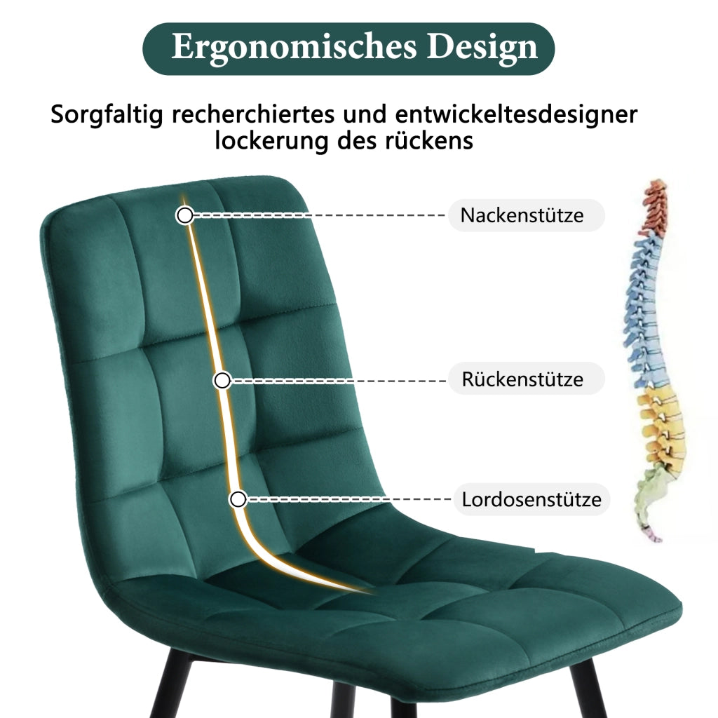 Sedia da pranzo Set di 4 Seduta imbottita con Schienale Gambe in Metallo Velluto Verde