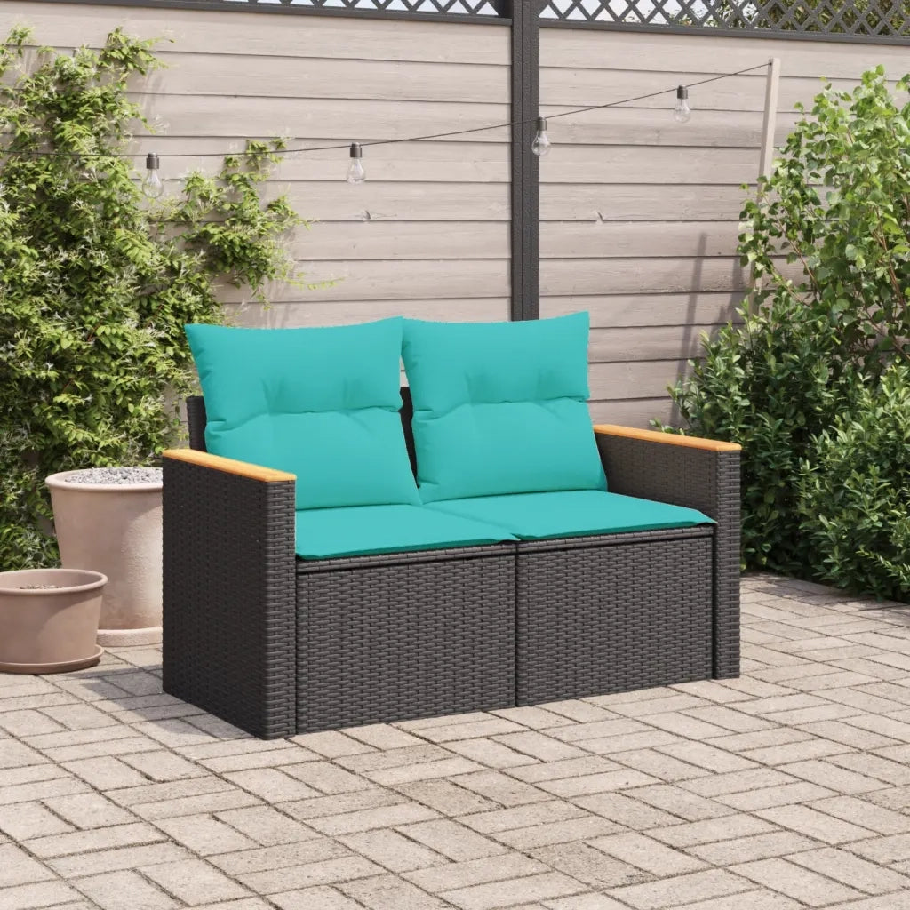 Divano da giardino con cuscini 2 posti nero in polyrattan 366035