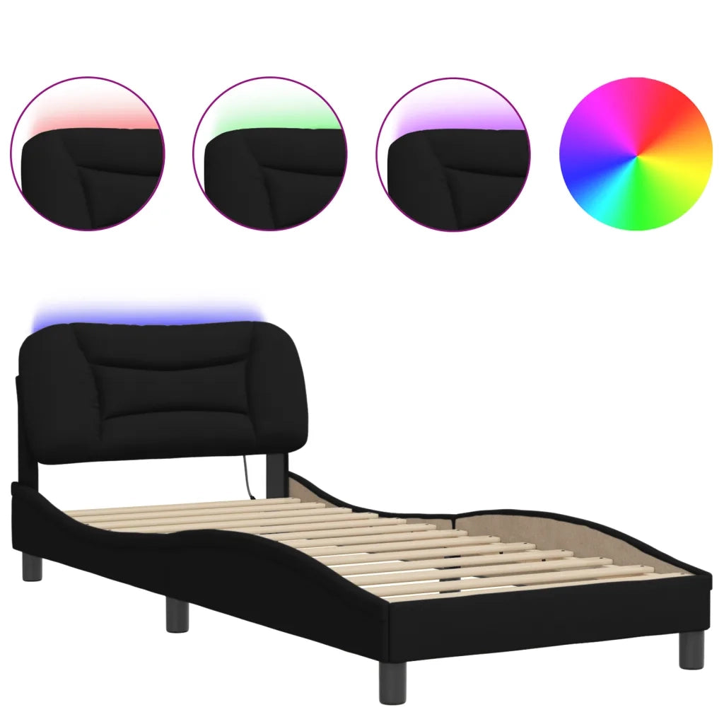 Giroletto con LED senza Materasso-Struttura Letto Hvar Nero 90x190 cm in Tessuto