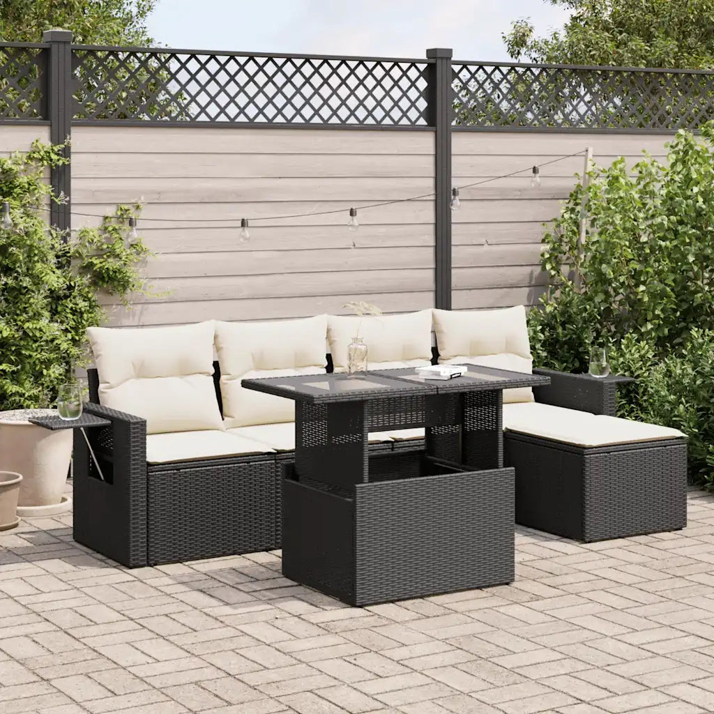 Set Divano da Giardino 6 pz con Cuscini Nero in Polyrattan 3326457