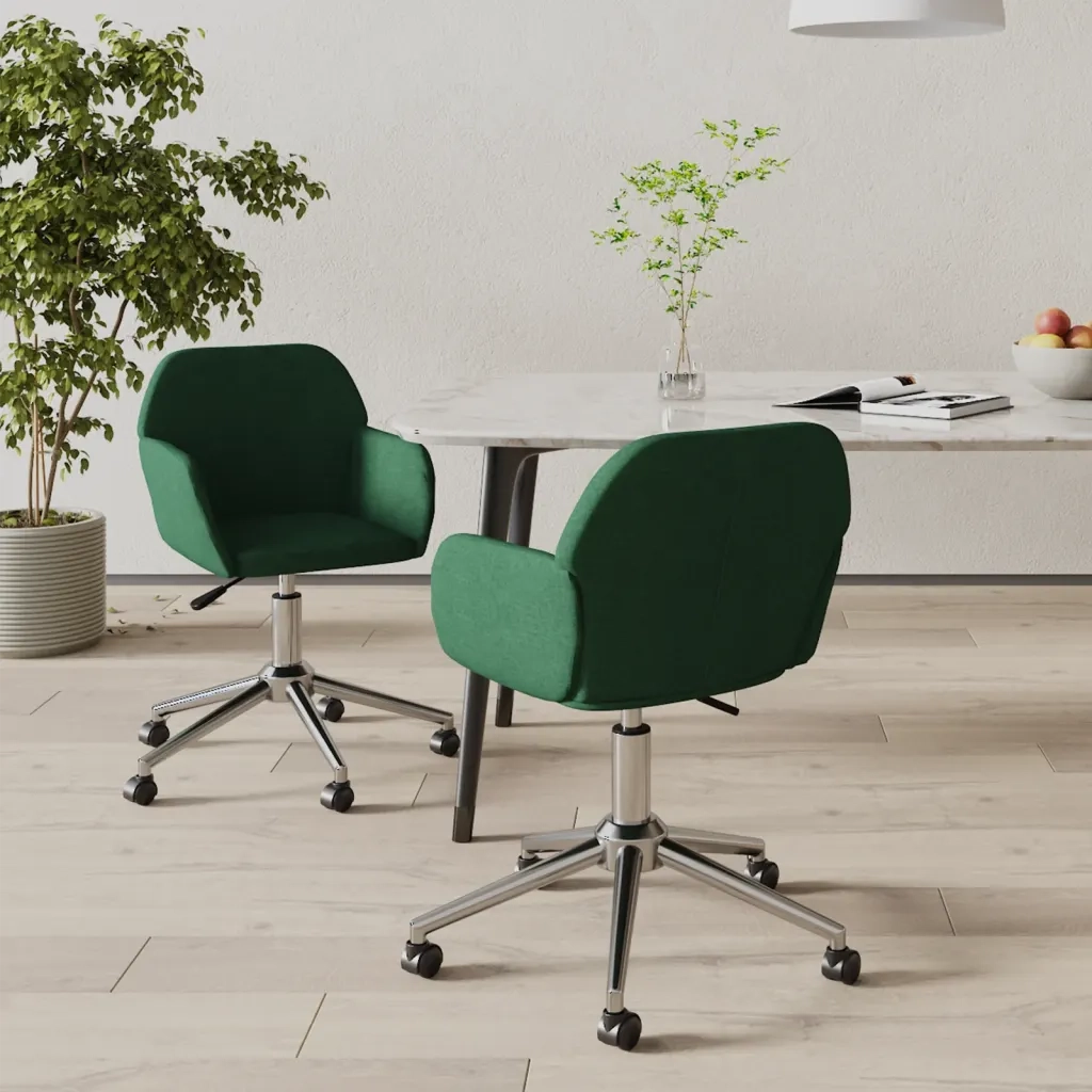 Sedie da Pranzo Girevoli 2 pz | Sedie da cucina Verde Scuro in Tessuto