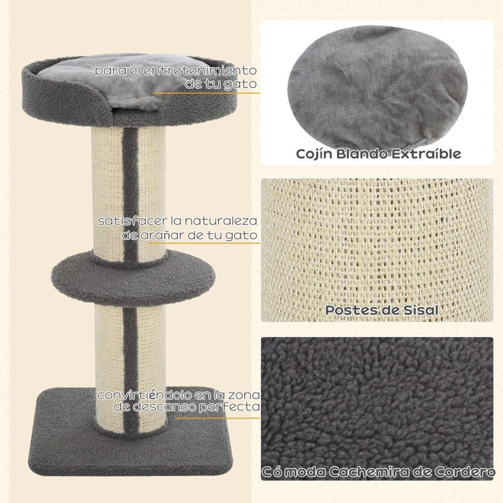 Albero per Gatti 3 Livelli con Piattaforma e Sisal ¨C zephmum ¨C Grigio 45x45x91 cm
