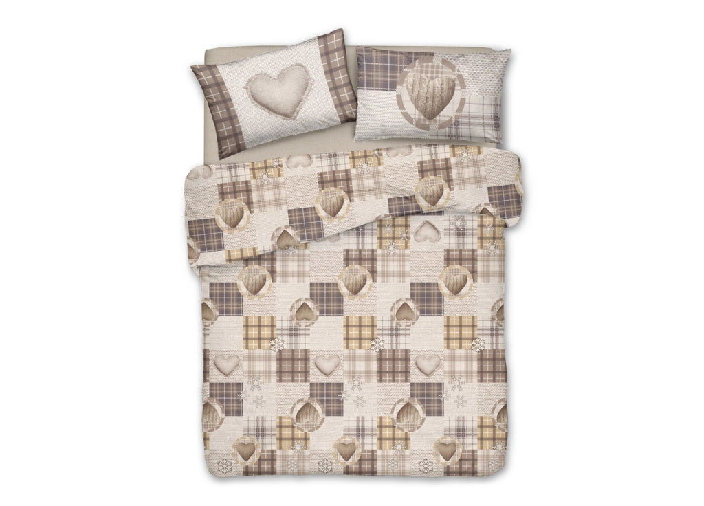 Copripiumino Linea Pensieri Delicati In 100% Cotone Disegno Love Mountain - Singolo - Beige