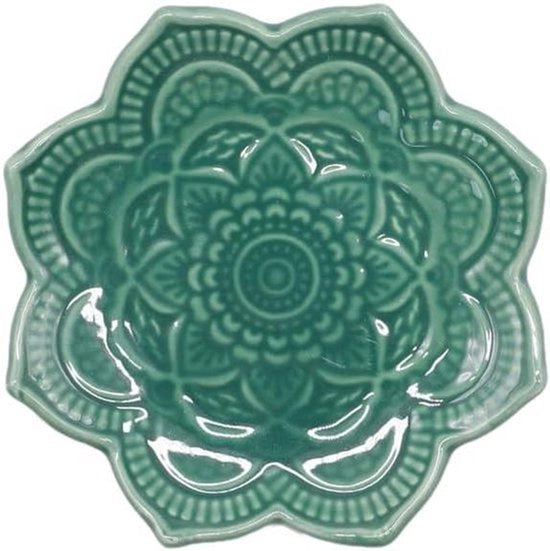 Organizzatore di Gioielli - Scatola Decorativa - Verde - Fiore Mandala - Porcellana - Adatto per Anelli Collane Bracciali - Cassetta per Gioielli Ceramici