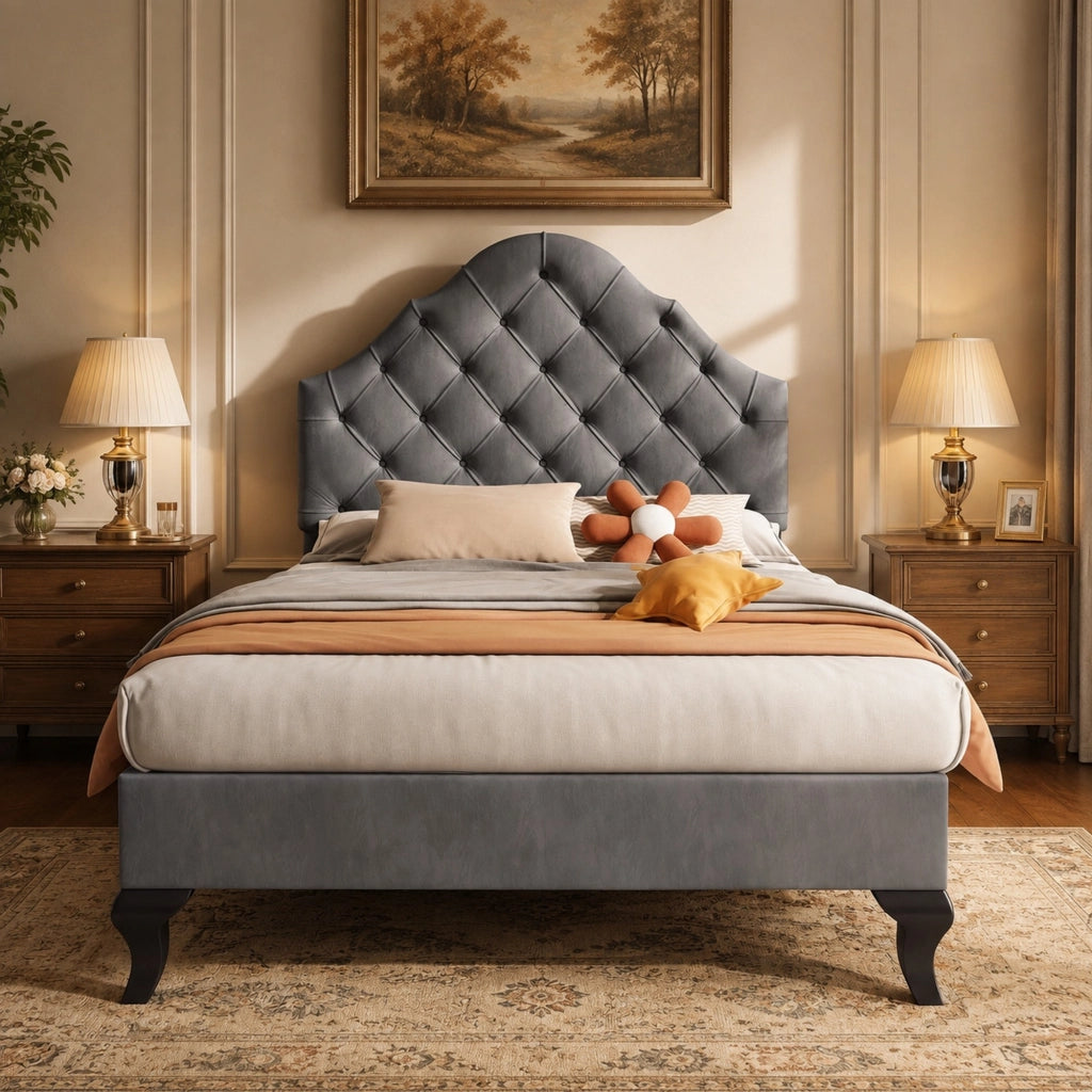 LETTO imbottito 90x200 cm in velluto grigio con testiera
