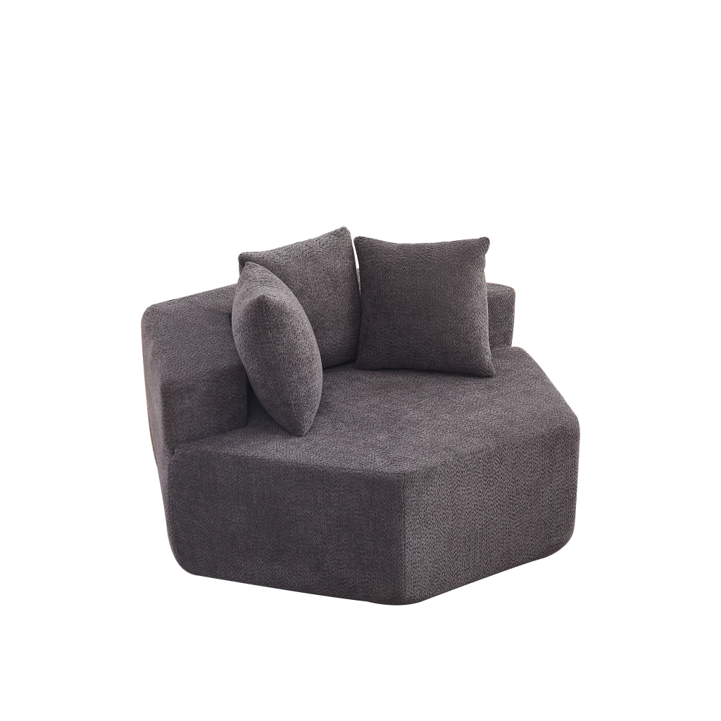 Poltrona lounge modulare esagonale in chenille grigia con 3 cuscini