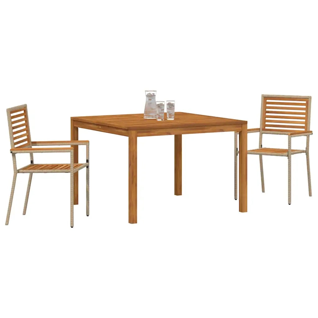 Set da Pranzo per Giardino 3 pcs Beige Legno di Acacia Massello