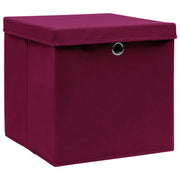 Scatole con Coperchi 4pz Rosso Scuro 32x32x32 cm Tessuto 288342