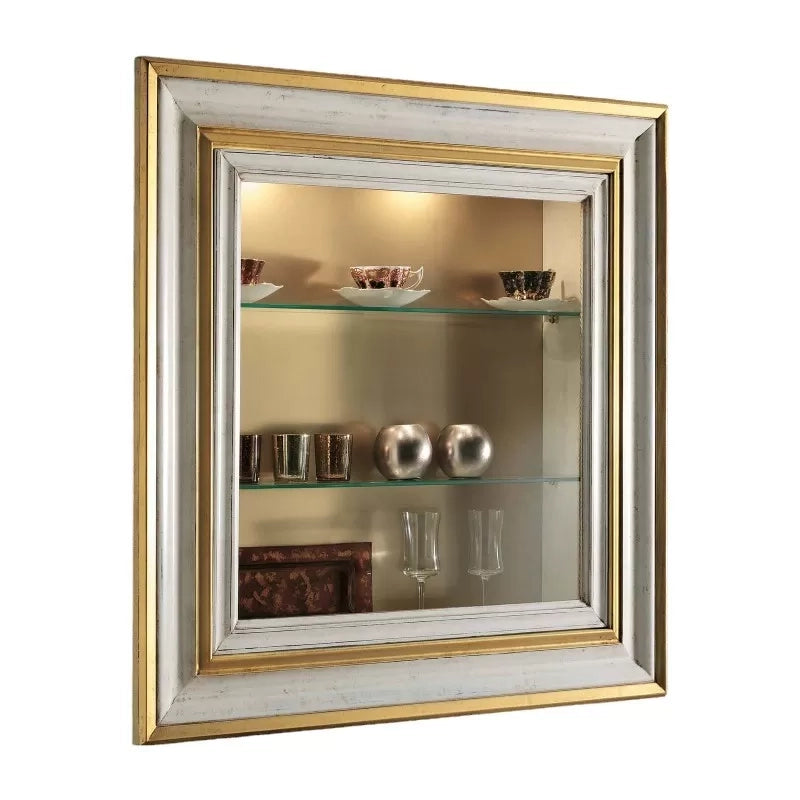 Pensile bacheca anta vetro legno shabby bianco oro 90x19x90 - Mobili 2G