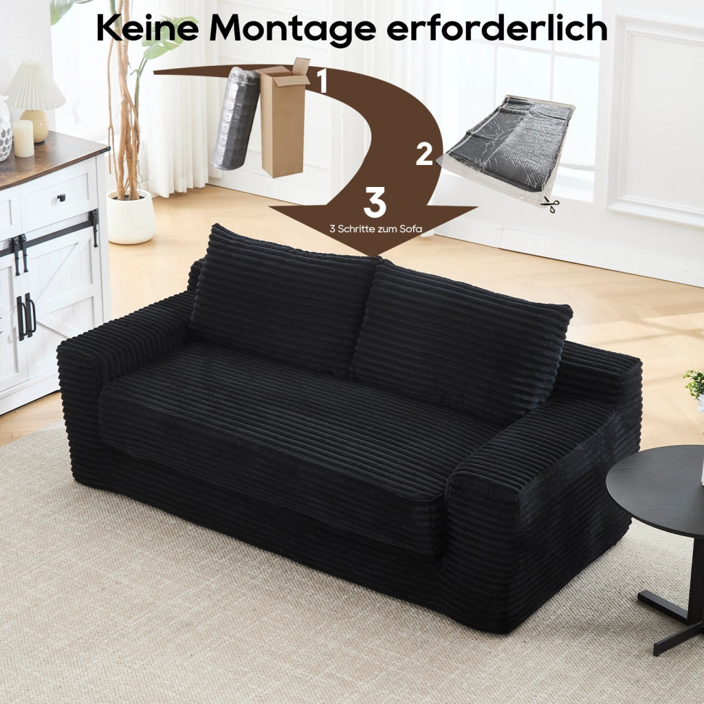 Divano 2 Posti in Tessuto a Coste ¨C MINIMAL ¨C Compatto, Memory Foam, Grigio