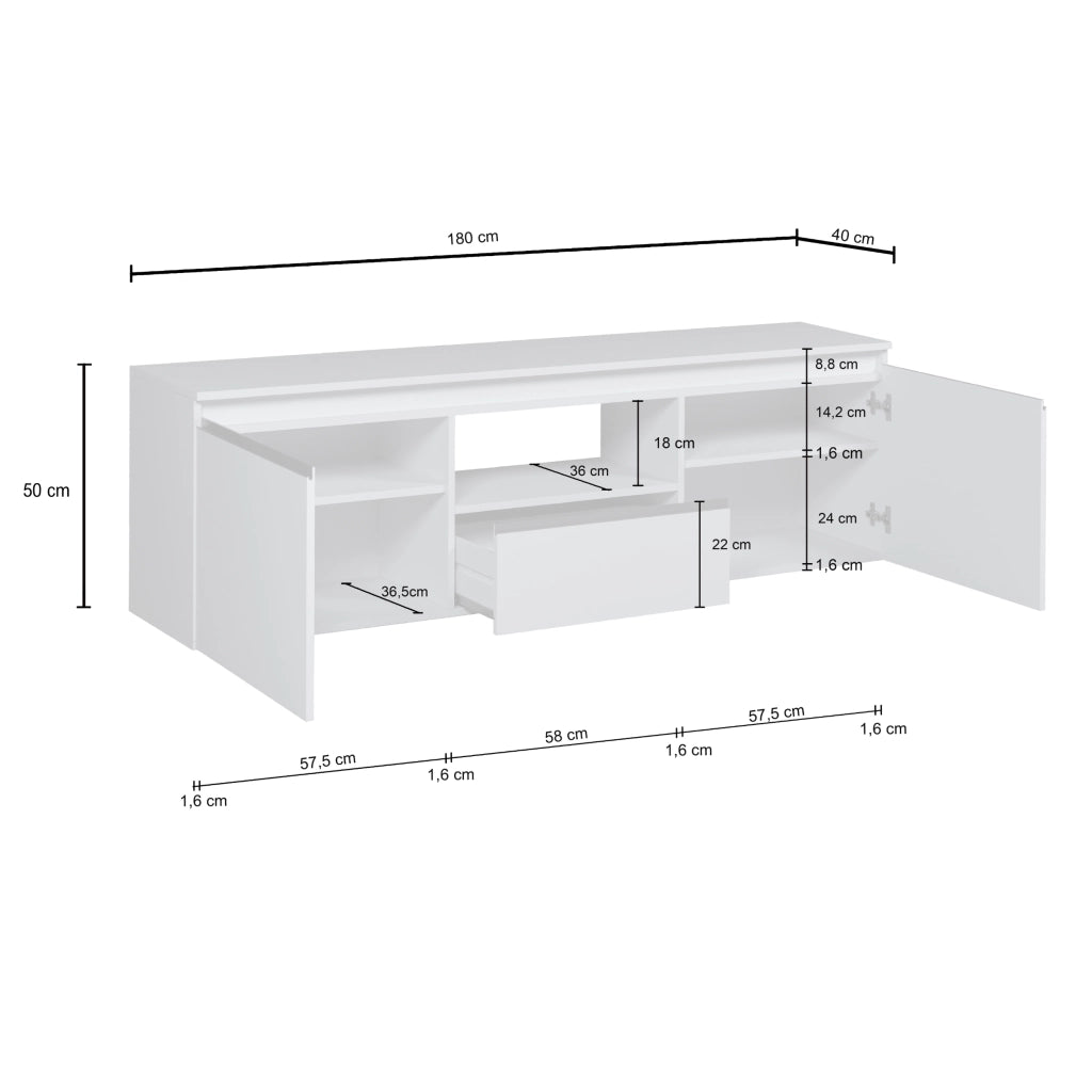 WHOUS Mobile porta tv Magic a 2 ante e 1 cassetto bianco lucido 180x40x50 cm