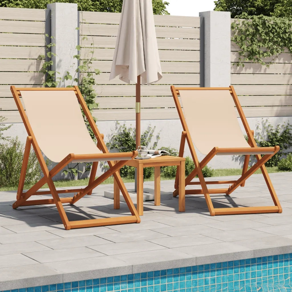 Sedie da Spiaggia Pieghevoli 2 pz | Sedie da Esterno Beige in Tessuto e Legno
