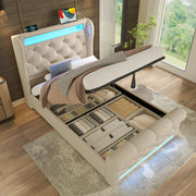 LETTO Imbottito con LED e USB/Type-C 90x200 cm Velluto Beige