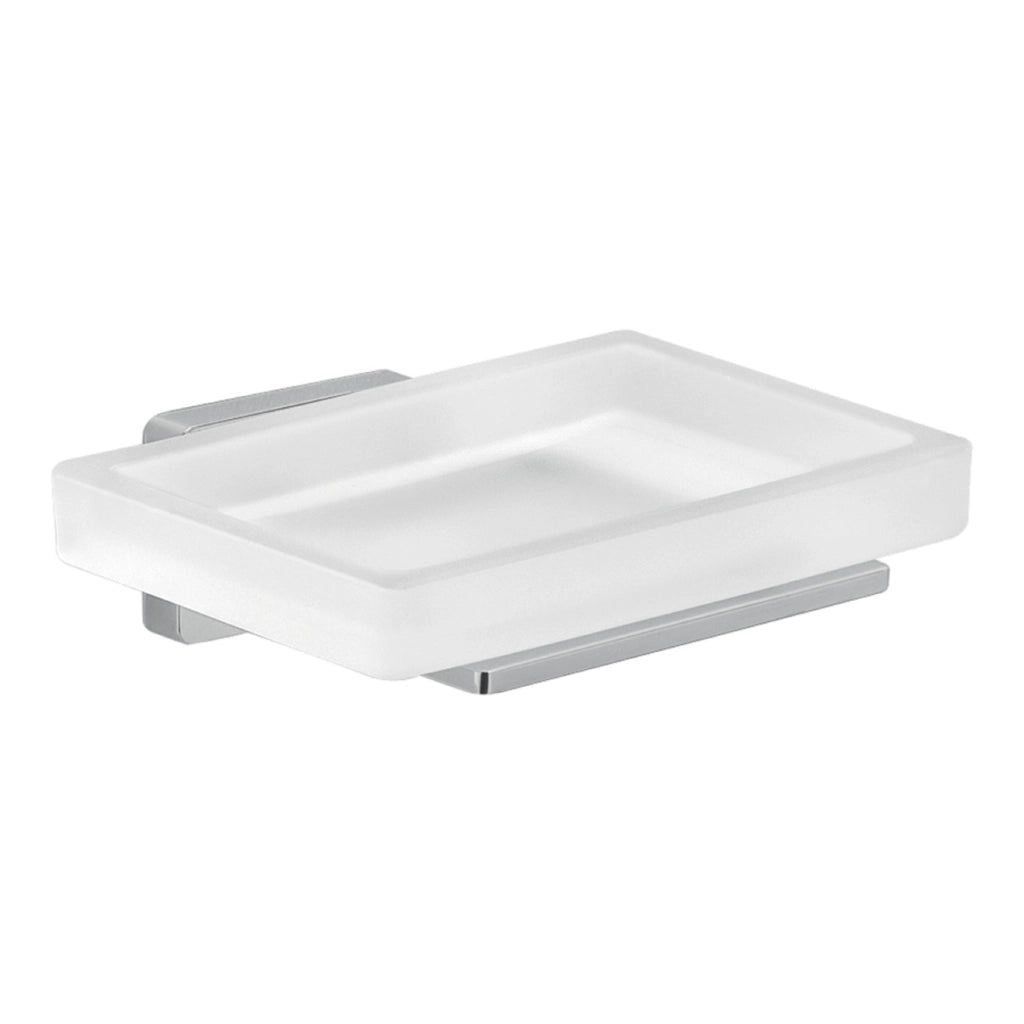 PORTA SAPONE DA PARETE IN ACCIAIO INOX E VETRO MODELLO ATENA - DIM. CM (LXPXH): 11,5X10X3,9  - CROMATO  - GDY