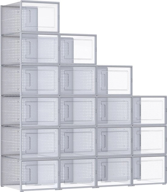Sistema di conservazione per scarpe 18x - ripiegabile e multifunzionale - organizzatore per scarpe fino al numero 46,5 - trasparente e grigio.