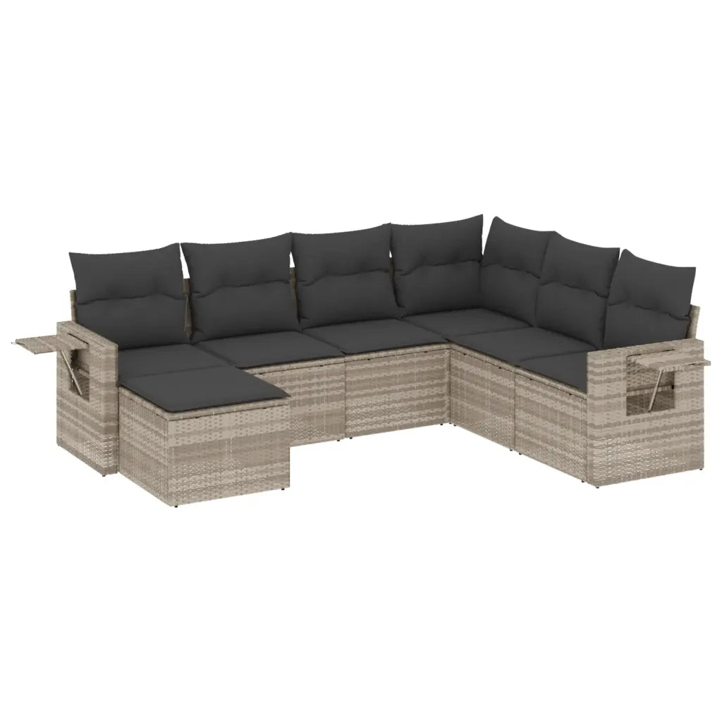 Set Divani da Giardino 7pz con Cuscini Grigio Chiaro Polyrattan