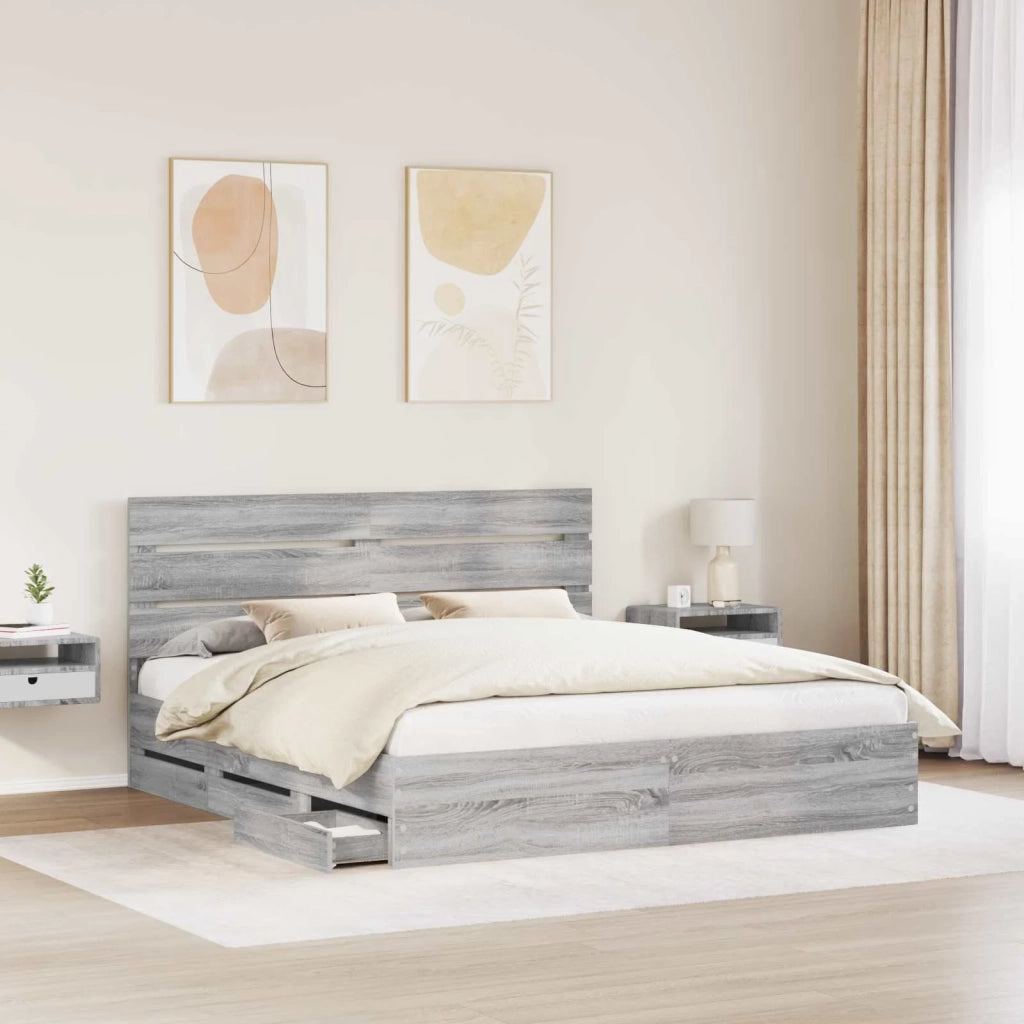 Struttura del letto con cassetto Grigio Sonoma 200 x 200 cm 3411812
