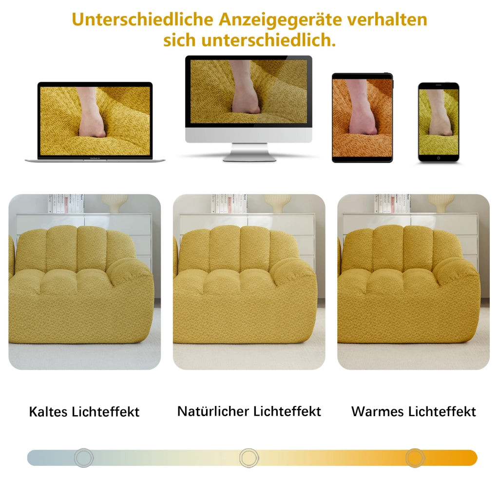 Divano modulare angolare 4 posti con chaise longue e pouf; in fleece granulare giallo