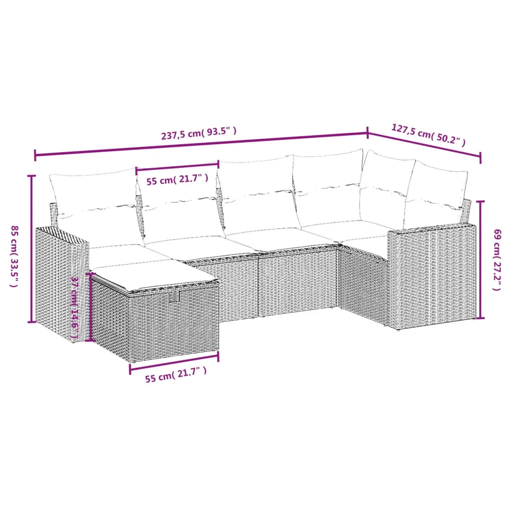 Set Divano da Giardino 6 pz con Cuscini Nero in Polyrattan 3263481
