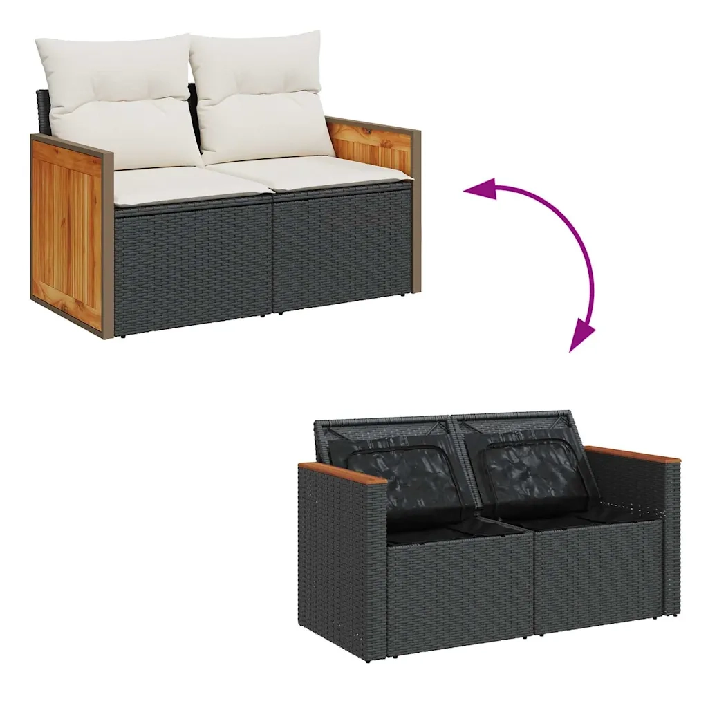 Set Divani da Giardino con Cuscini 7pz Nero Polyrattan 3326032