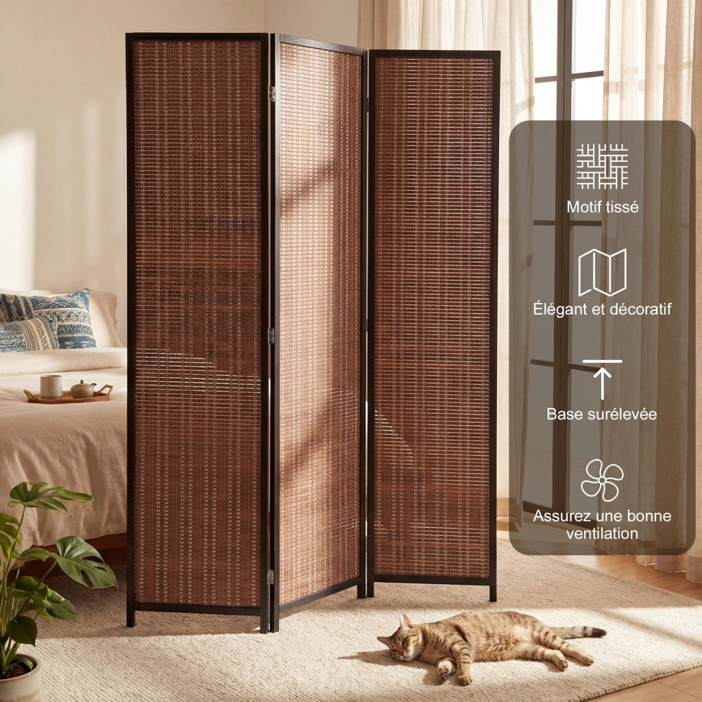 Paravento separatore 3 pannelli pieghevole ¨C Xylo ¨C legno marrone 135x180 cm