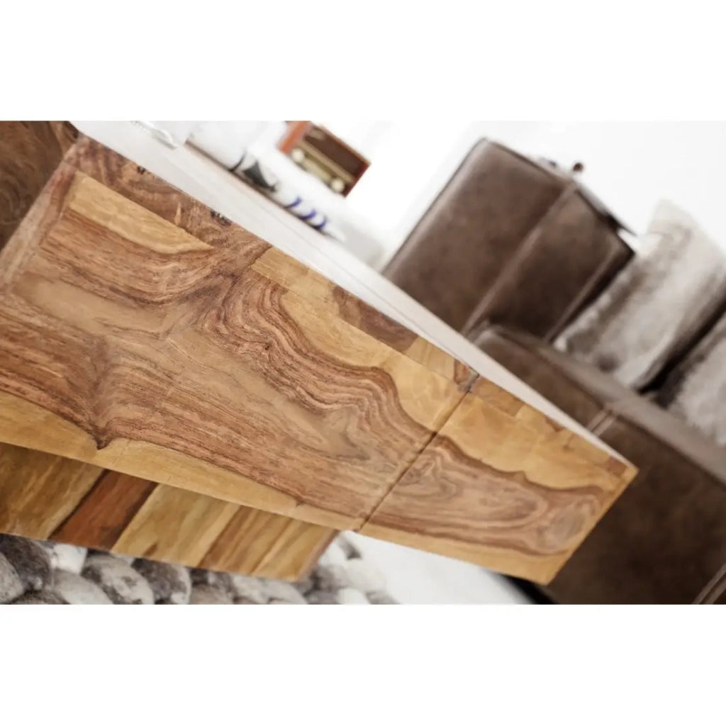 Tavolino basso TOLB 70 cm in legno massiccio di Sheesham – Tavolino basso quadrato design con piede centrale