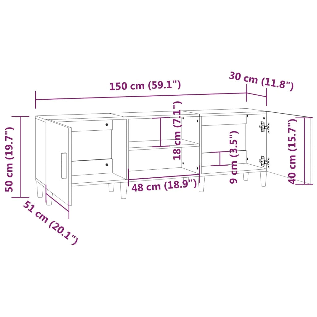 Mobile Porta TV Nero 150x30x50 cm in Legno Multistrato 812619